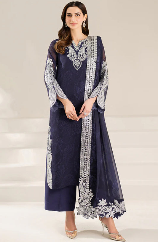 Fiorella Formals by Farasha Embroidered Chiffon Unstitched 3 Piece Suit - Blue Dazzle - FSH25FR - Blue - Festive Collection