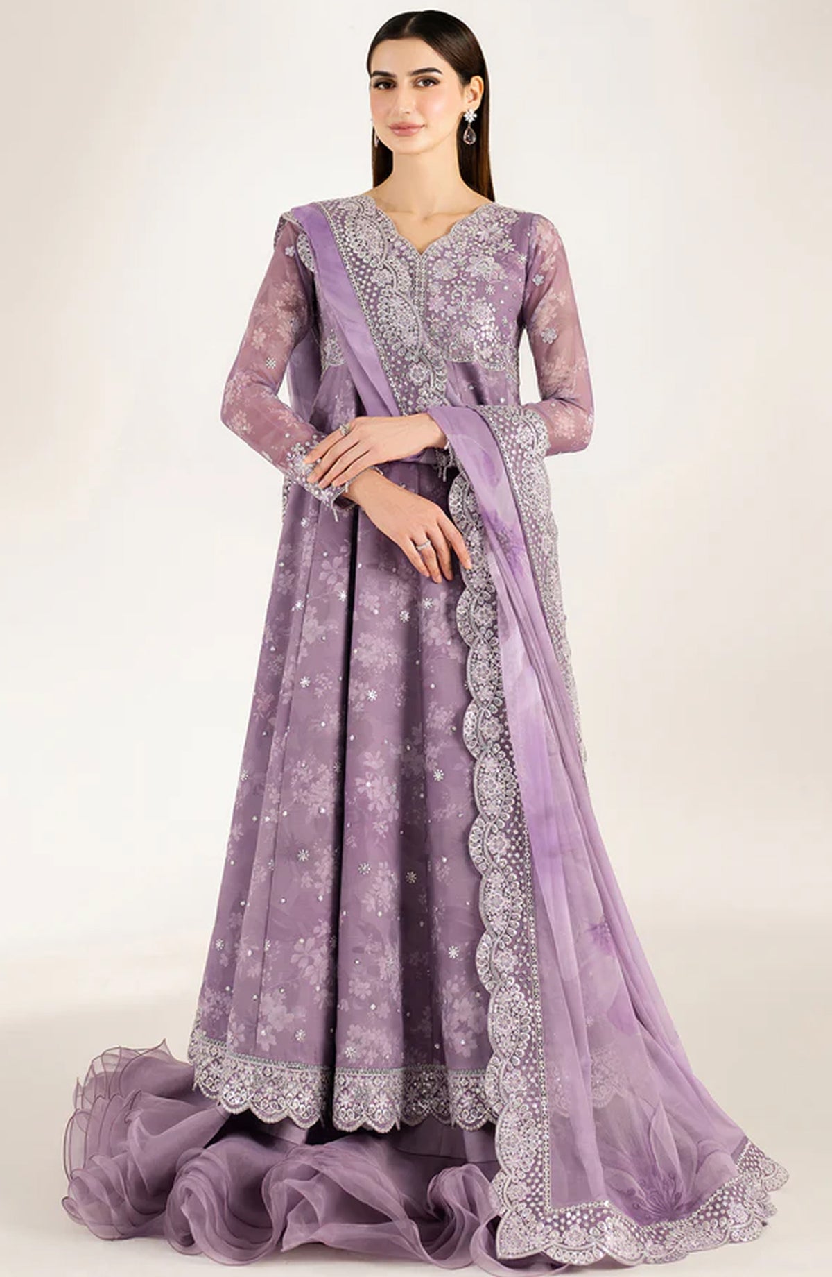 Fiorella Formals by Farasha Embroidered Chiffon Unstitched 3 Piece Suit - Violet Dreams - FSH25FR - Purple - Festive Collection