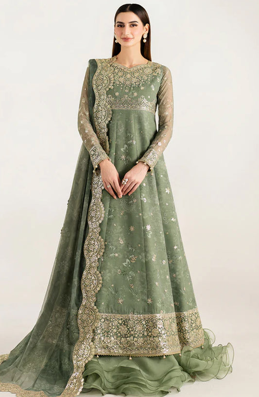 Fiorella Formals by Farasha Embroidered Chiffon Unstitched 3 Piece Suit - Olive Aura - FSH25FR - Green - Festive Collection