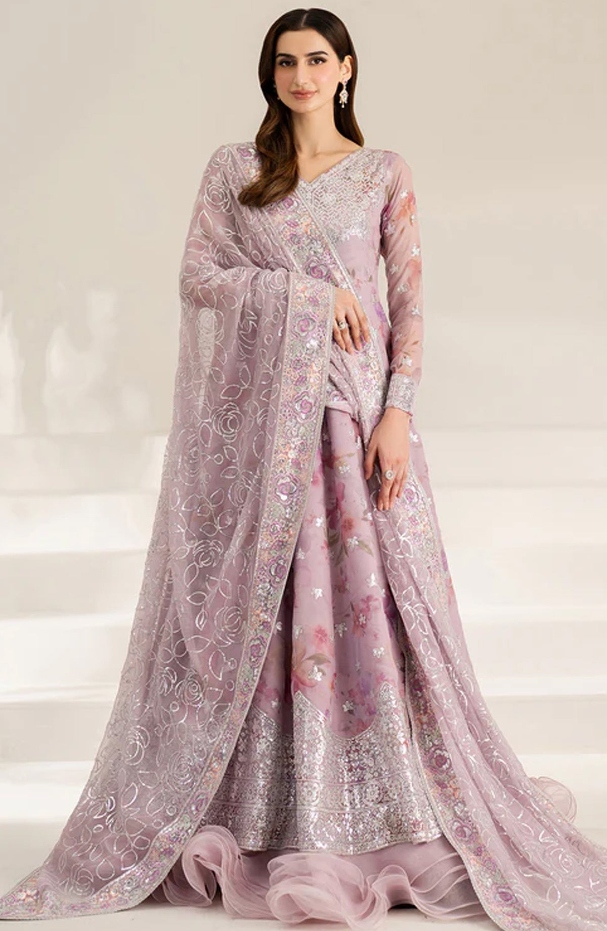 Fiorella Formals by Farasha Embroidered Chiffon Unstitched 3 Piece Suit - Lilly Passion - FSH25FR - Purple - Festive Collection
