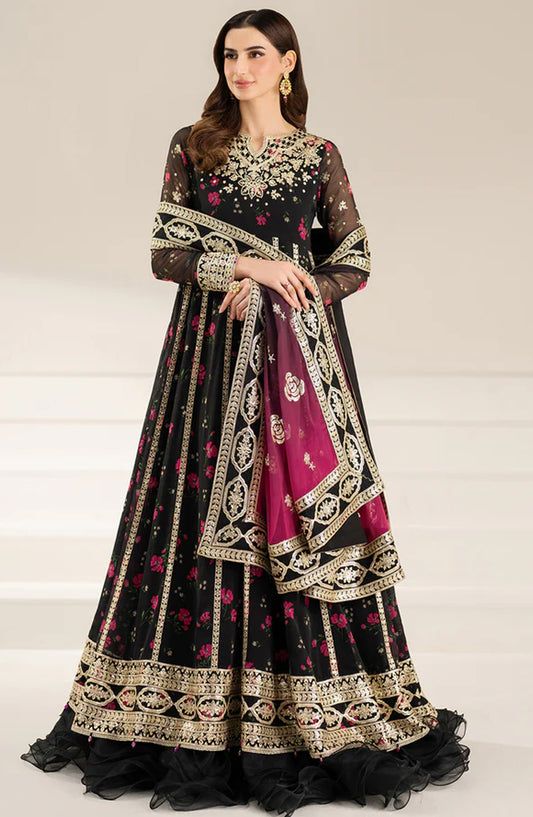 Fiorella Formals by Farasha Embroidered Chiffon Unstitched 3 Piece Suit - Fuchsia Night - FSH25FR - Black - Festive Collection