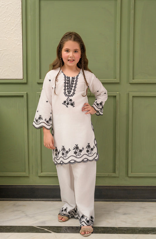 Fresh Birds Embroidered Cotton Lawn Stitched 2 Piece Suit - Fiza - FBR26TW - White - Festive Girls Collection