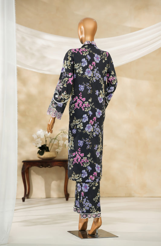 Floral Hours by Amna Khadija Digital Print & Embroidered Chikankari Cotton Stitched 2 Piece Suit - FHEC-03 - AM25FLRH - Black - Casual Collection