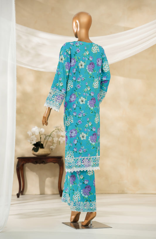 Floral Hours by Amna Khadija Digital Print & Embroidered Chikankari Cotton Stitched 2 Piece Suit - FHEC-04 - AM25FLRH - Blue - Casual Collection