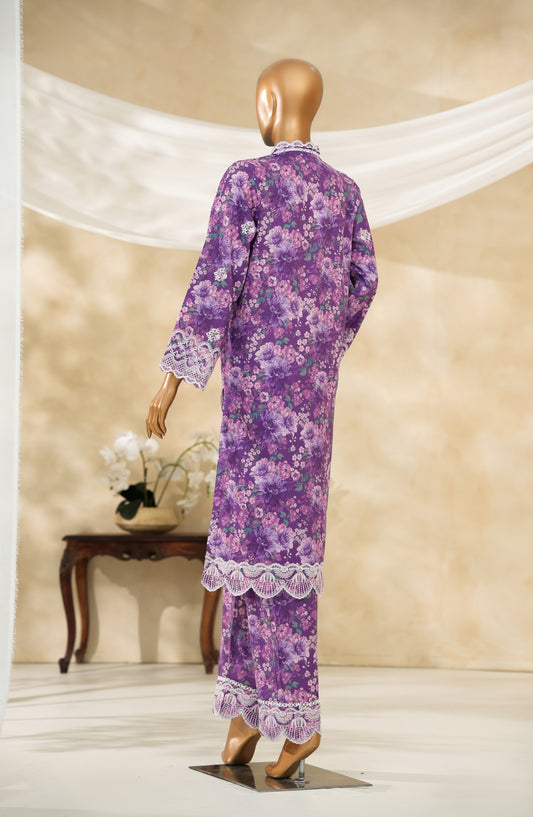 Floral Hours by Amna Khadija Digital Print & Embroidered Chikankari Cotton Stitched 2 Piece Suit - FHEC-05 - AM25FLRH - Purple - Casual Collection