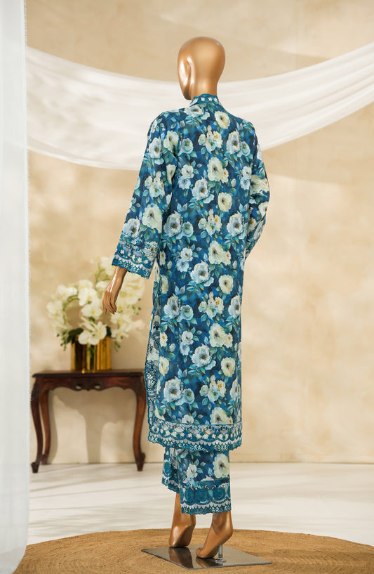 Floral Hours by Amna Khadija Digital Print & Embroidered Chikankari Cotton Stitched 2 Piece Suit - FHEC-07 - AM25FLRH - Blue - Casual Collection