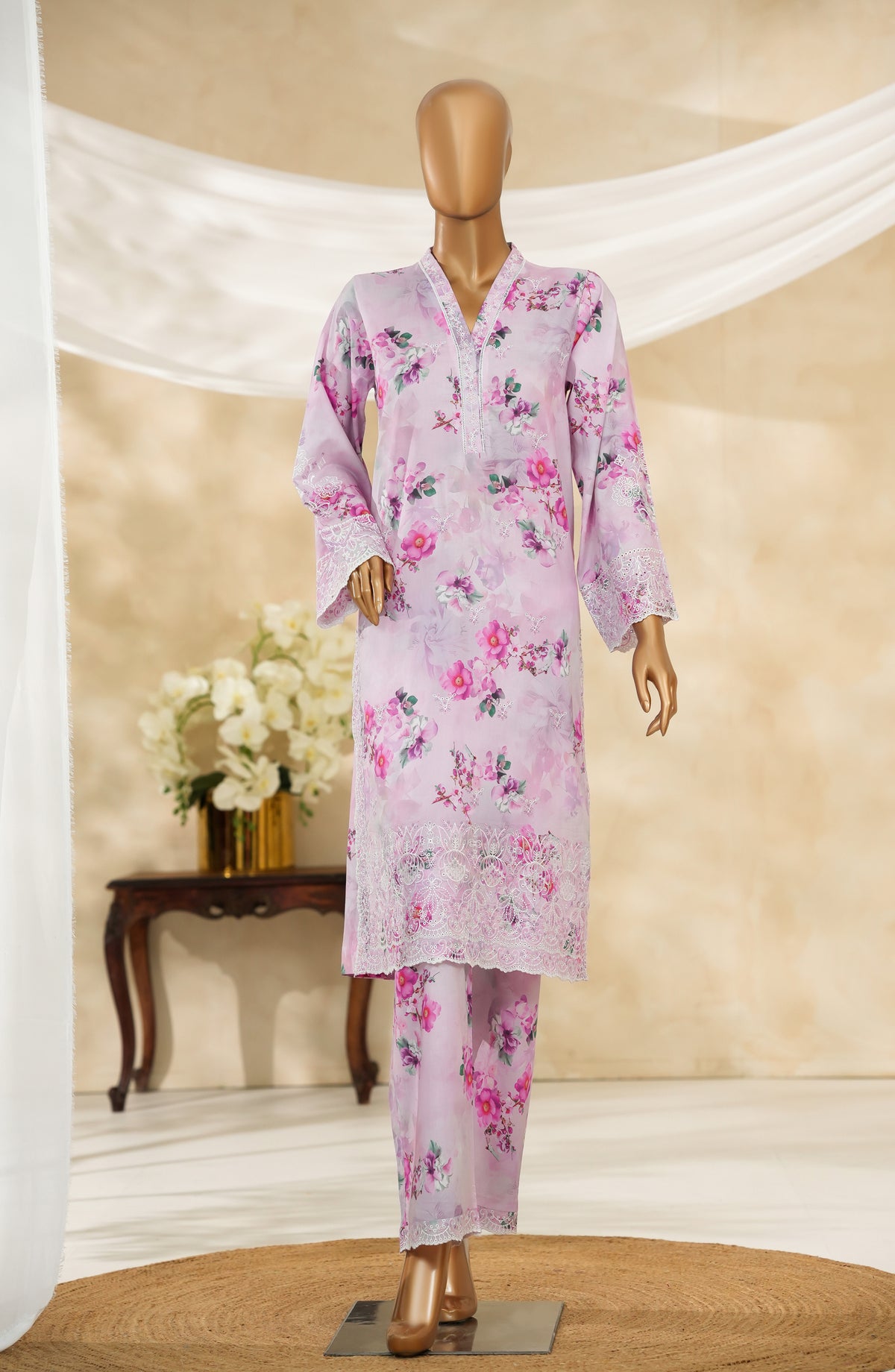 Floral Hours by Amna Khadija Digital Print & Embroidered Chikankari Cotton Stitched 2 Piece Suit - FHEC-08 - AM25FLRH - Pink - Casual Collection