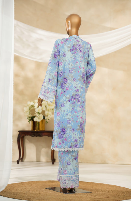 Floral Hours by Amna Khadija Digital Print & Embroidered Chikankari Cotton Stitched 2 Piece Suit - FHEC-09 - AM25FLRH - Blue - Casual Collection
