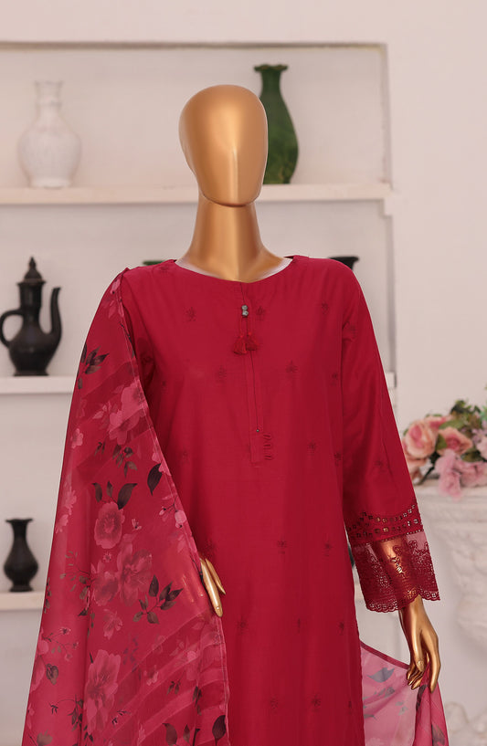 Floral Vibes by HZ Embroidered Lawn Unstitched 3 Piece Suit - FVE-05 - HZ26FLV - Red - Summer Collection