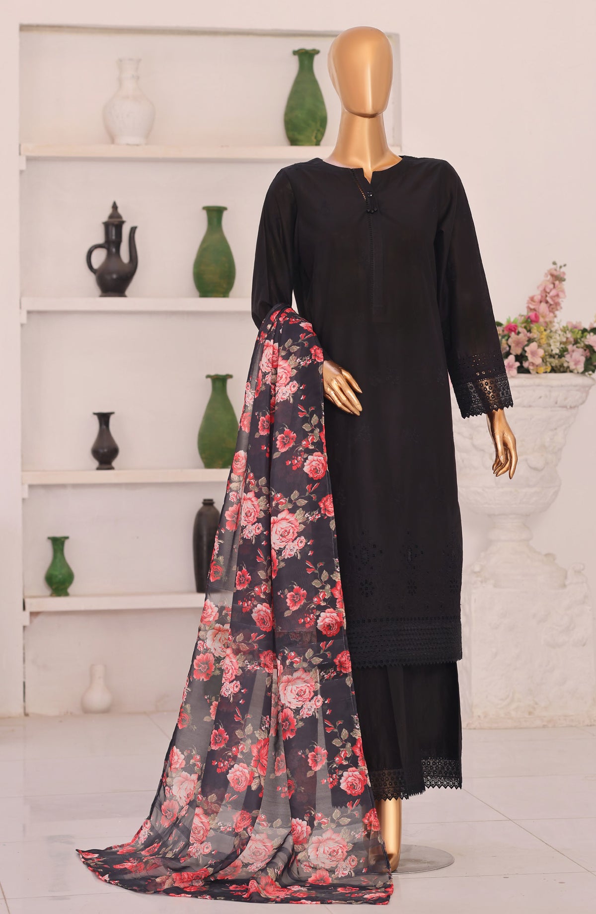 Floral Vibes by HZ Embroidered Lawn Unstitched 3 Piece Suit - FVE-03 - HZ26FLV - Black - Summer Collection