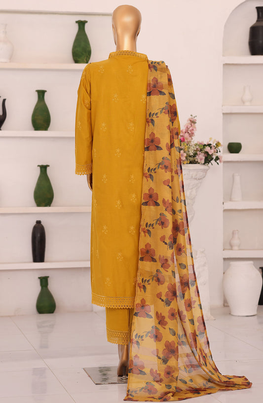 Floral Vibes by HZ Embroidered Lawn Unstitched 3 Piece Suit - FVE-01 - HZ26FLV - Mustard - Summer Collection