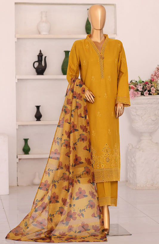 Floral Vibes by HZ Embroidered Lawn Unstitched 3 Piece Suit - FVE-01 - HZ26FLV - Mustard - Summer Collection