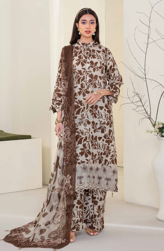 Floral by Aalaya Exclusive Embroidered Lawn Unstitched 3 Piece Suit - D-08 - ALY26FL - Brown - Summer Collection