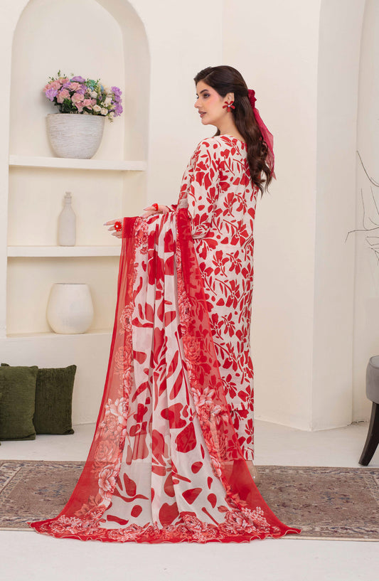 Floral by Aalaya Exclusive Embroidered Lawn Unstitched 3 Piece Suit - D-07 - ALY26FL - Red - Summer Collection