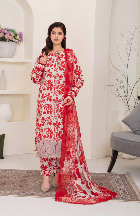 Floral by Aalaya Exclusive Embroidered Lawn Unstitched 3 Piece Suit - D-07 - ALY26FL - Red - Summer Collection