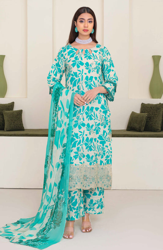 Floral by Aalaya Exclusive Embroidered Lawn Unstitched 3 Piece Suit - D-05 - ALY26FL - Sea Green - Summer Collection