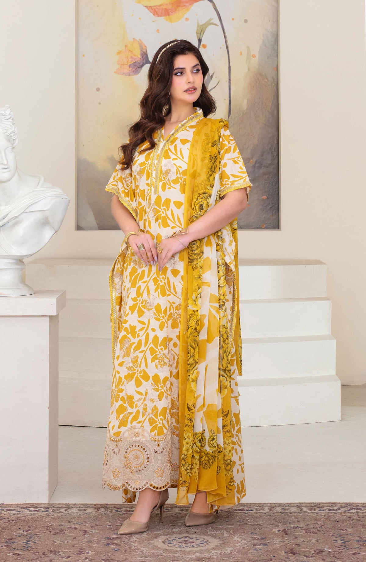 Floral by Aalaya Exclusive Embroidered Lawn Unstitched 3 Piece Suit - D-04 - ALY26FL - Yellow - Summer Collection