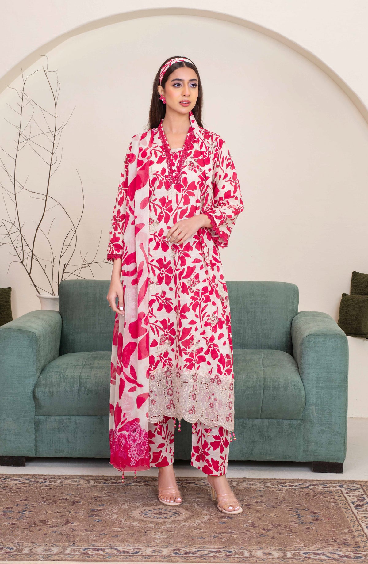 Floral by Aalaya Exclusive Embroidered Lawn Unstitched 3 Piece Suit - D-02 - ALY26FL - Pink - Summer Collection