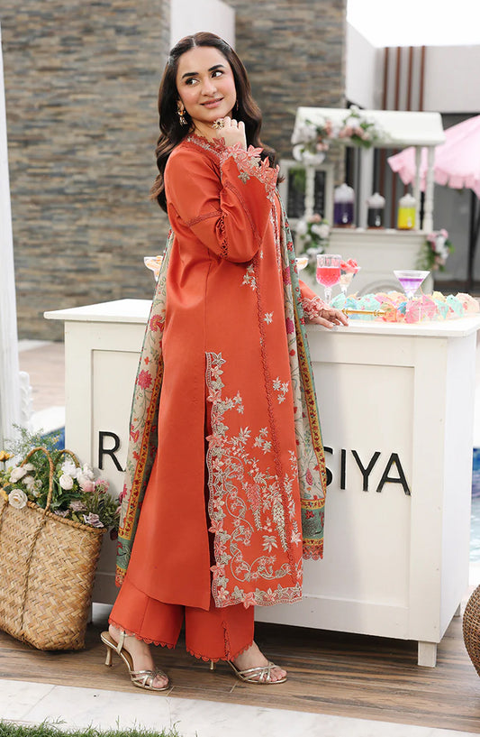 Florence by Rang Rasiya Embroidered Lawn Unstitched 3 Piece Suit - Zahra - RR26RNC - Orange - Summer Collection