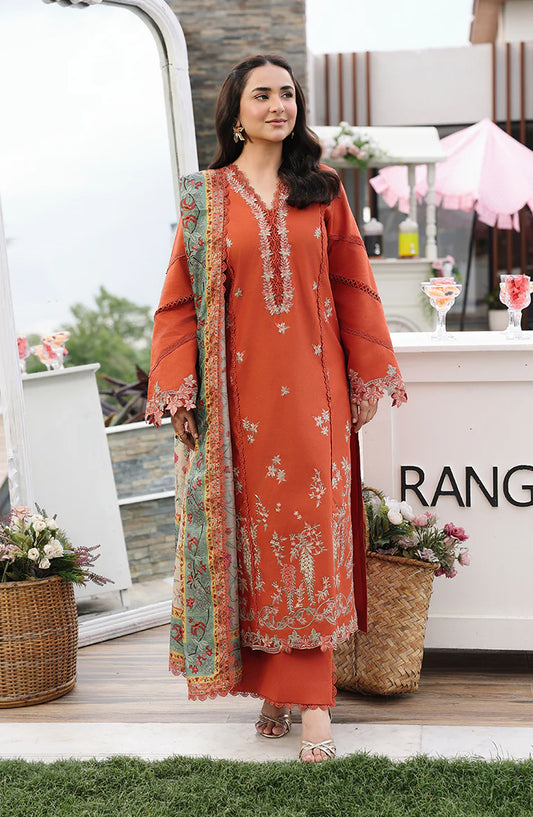 Florence by Rang Rasiya Embroidered Lawn Unstitched 3 Piece Suit - Zahra - RR26RNC - Orange - Summer Collection