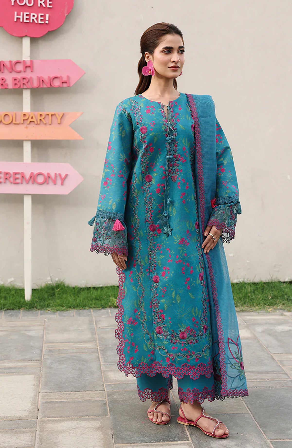 Florence by Rang Rasiya Embroidered Lawn Unstitched 3 Piece Suit - Tina - RR26RNC - Ferozi - Summer Collection