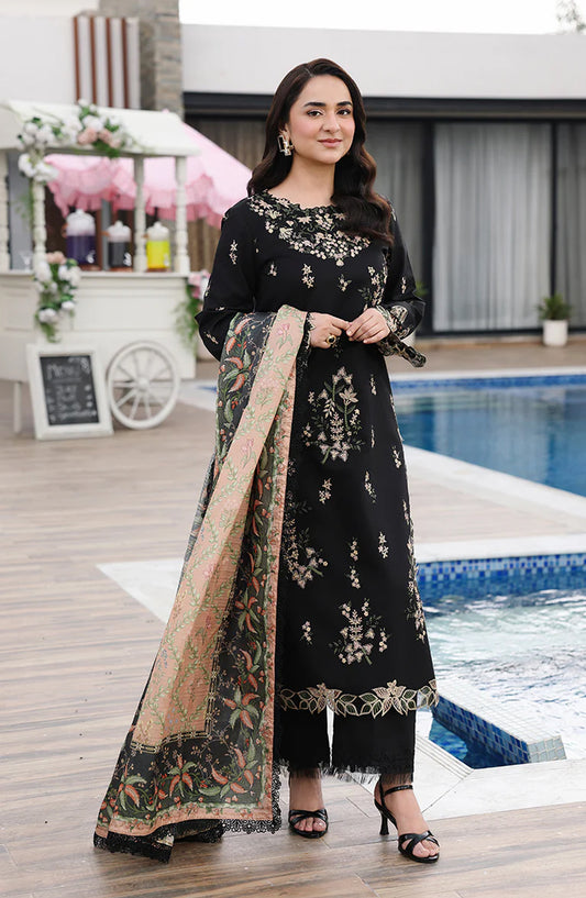 Florence by Rang Rasiya Embroidered Lawn Unstitched 3 Piece Suit - Afsaneh - RR26RNC - Black - Summer Collection