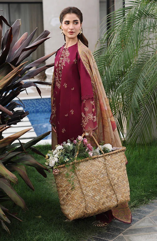 Florence by Rang Rasiya Embroidered Lawn Unstitched 3 Piece Suit - Shirin - RR26RNC - Maroon - Summer Collection
