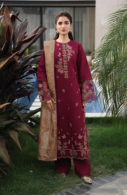 Florence by Rang Rasiya Embroidered Lawn Unstitched 3 Piece Suit - Shirin - RR26RNC - Maroon - Summer Collection