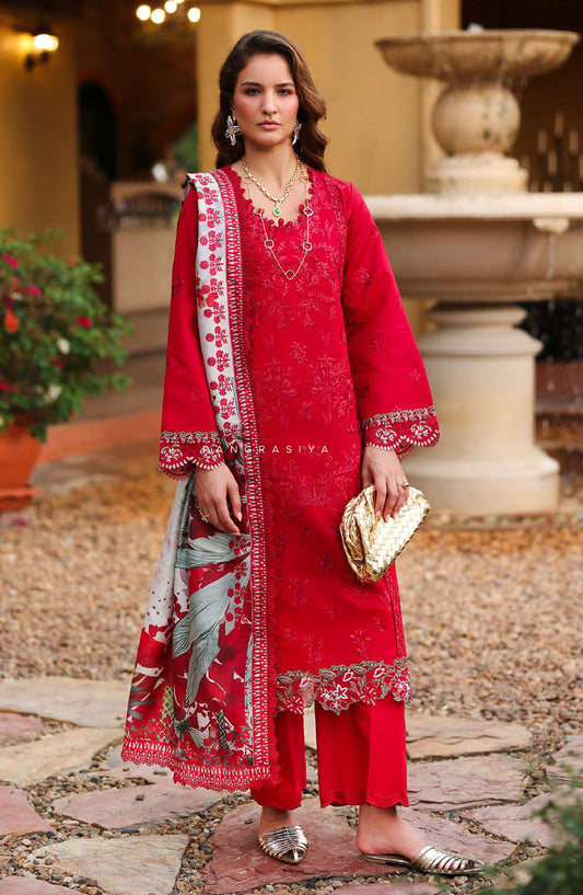 Florence by Rang Rasiya Embroidered Lawn Unstitched 3 Piece Suit - MEHARMAH - RR26FL - Red - Summer Collection