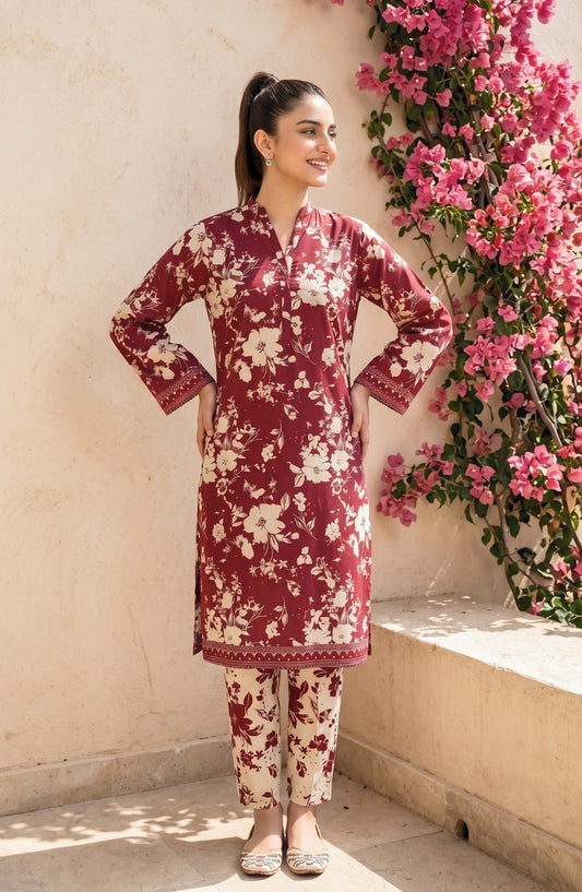 Florence by Tawakkal Fabrics Printed Lawn Stitched 2 Piece Suit - D-4206 - TF26FLTW - Maroon - Summer Collection