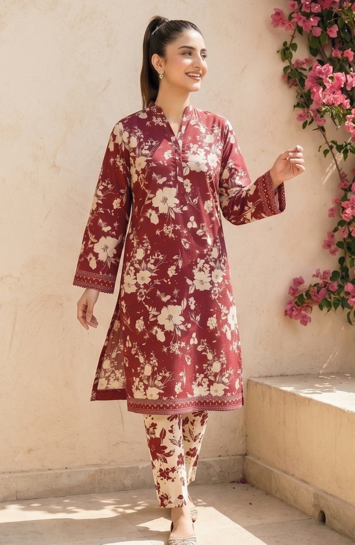 Florence by Tawakkal Fabrics Printed Lawn Stitched 2 Piece Suit - D-4206 - TF26FLTW - Maroon - Summer Collection