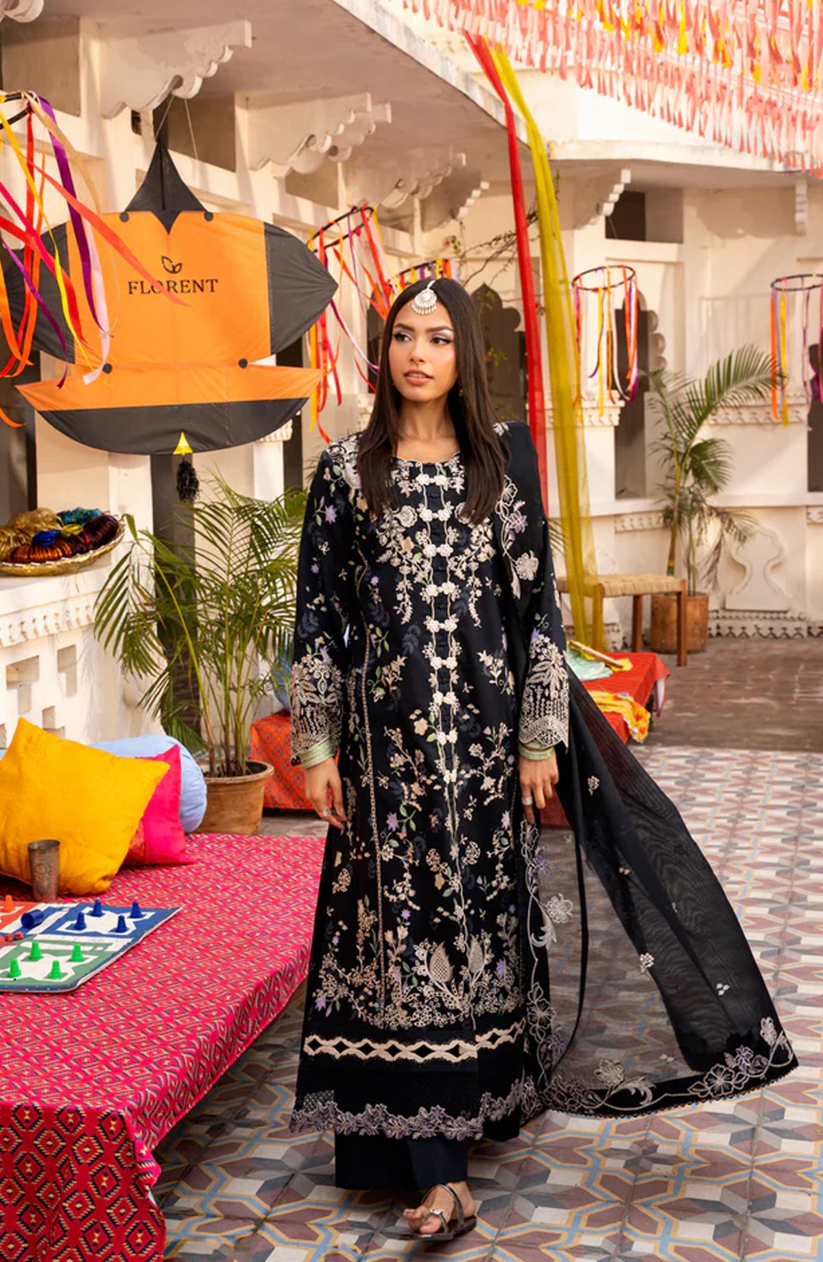 Florent Basant Embroidered Chikankari Unstitched 3 Piece Suit - FBC-8A - FL26BSN - Black - Summer Collection