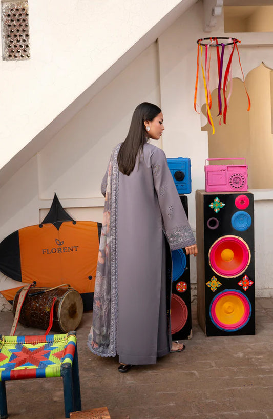 Florent Basant Embroidered Chikankari Unstitched 3 Piece Suit - FBC-7B - FL26BSN - Purple - Summer Collection