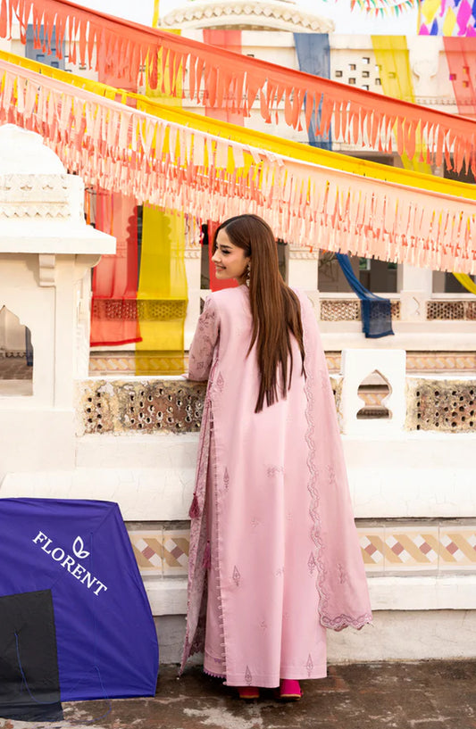 Florent Basant Embroidered Chikankari Unstitched 3 Piece Suit - FBC-6A - FL26BSN - Pink - Summer Collection