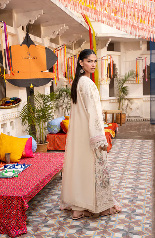 Florent Basant Embroidered Chikankari Unstitched 3 Piece Suit - FBC-5A - FL26BSN - Fawn - Summer Collection