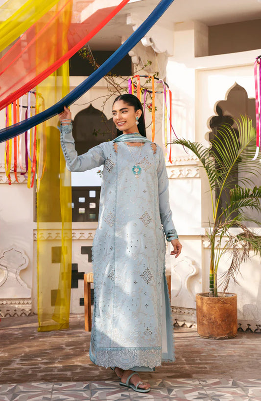 Florent Basant Embroidered Chikankari Unstitched 3 Piece Suit - FBC-4B - FL26BSN - Blue - Summer Collection