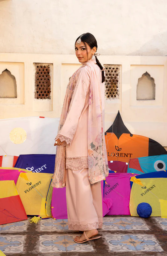 Florent Basant Embroidered Chikankari Unstitched 3 Piece Suit - FBC-4A - FL26BSN - Pink - Summer Collection