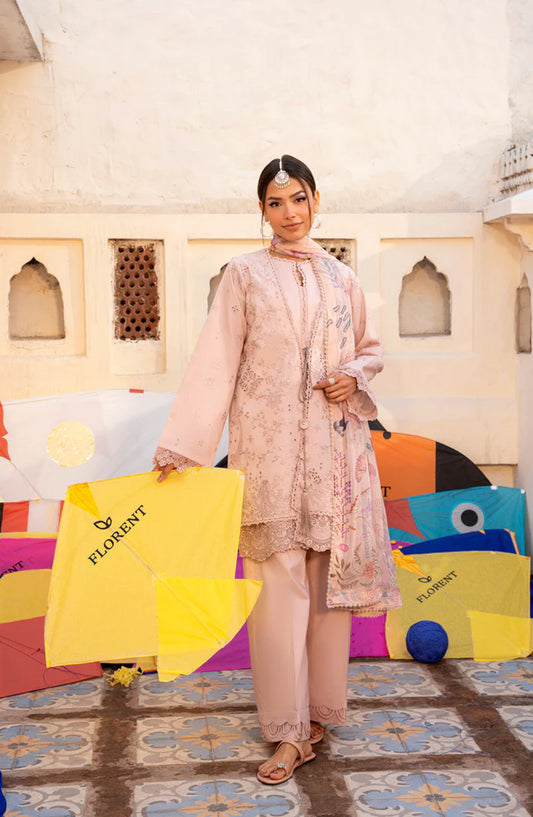 Florent Basant Embroidered Chikankari Unstitched 3 Piece Suit - FBC-4A - FL26BSN - Pink - Summer Collection