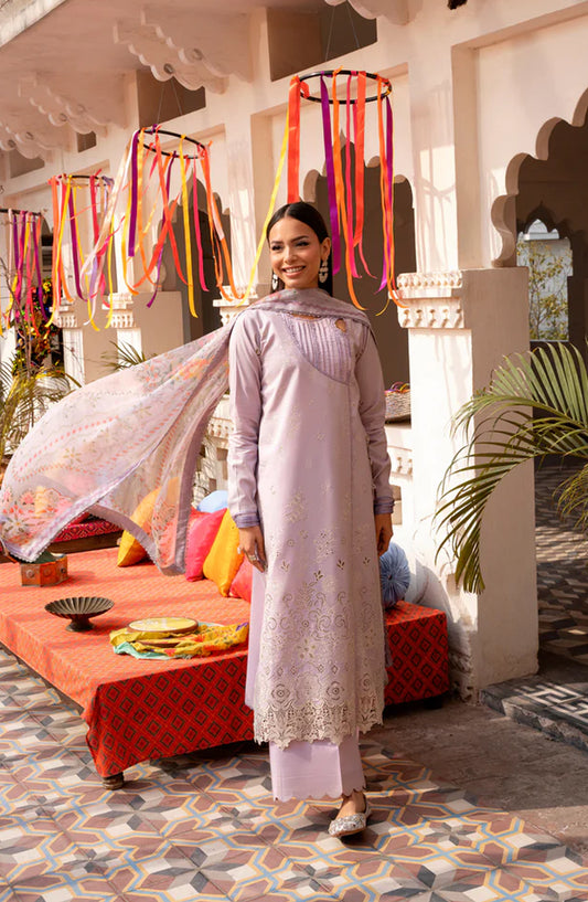 Florent Basant Embroidered Chikankari Unstitched 3 Piece Suit - FBC-2B - FL26BSN - Purple - Summer Collection