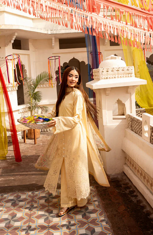 Florent Basant Embroidered Chikankari Unstitched 3 Piece Suit - FBC-2A - FL26BSN - Yellow - Summer Collection