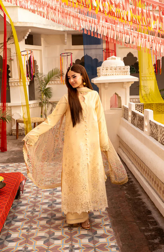 Florent Basant Embroidered Chikankari Unstitched 3 Piece Suit - FBC-2A - FL26BSN - Yellow - Summer Collection
