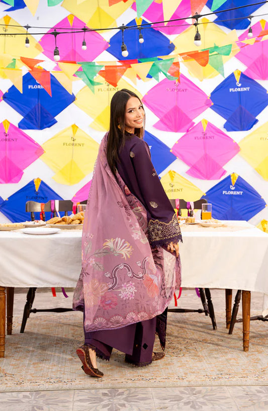 Florent Basant Embroidered Chikankari Unstitched 3 Piece Suit - FBC-1A - FL26BSN - Purple - Summer Collection