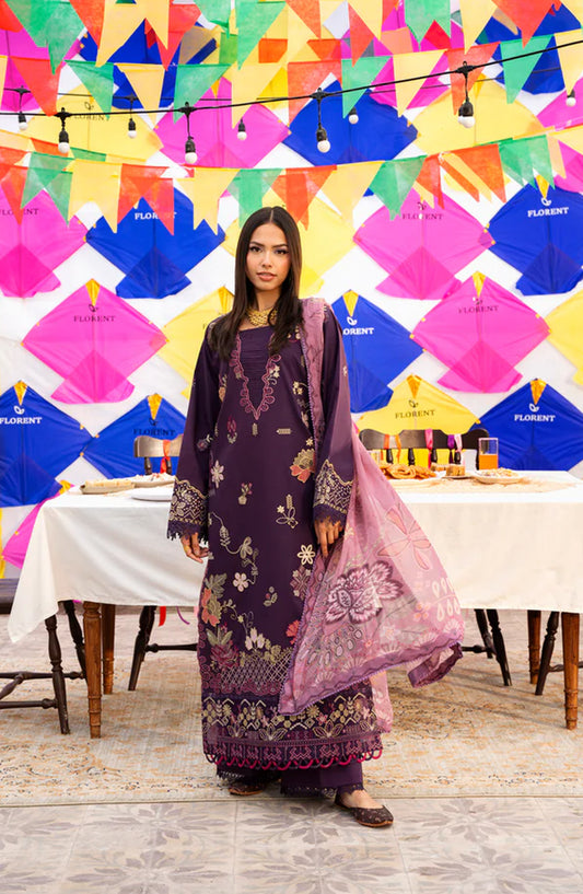 Florent Basant Embroidered Chikankari Unstitched 3 Piece Suit - FBC-1A - FL26BSN - Purple - Summer Collection
