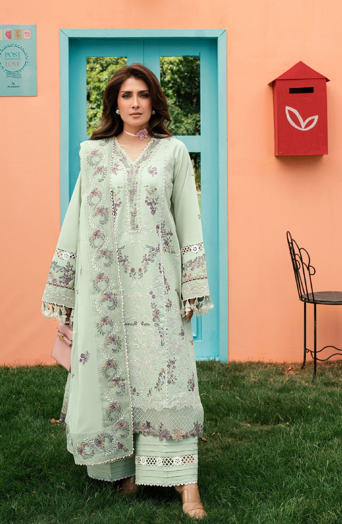 Florent Embroidered Lawn Unstitched 3 Piece Suit - FEF-4A - FL26EDE - Green - Festive Collection
