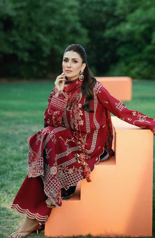 Florent Embroidered Lawn Unstitched 3 Piece Suit - FEF-7A - FL26EDE - Red - Festive Collection