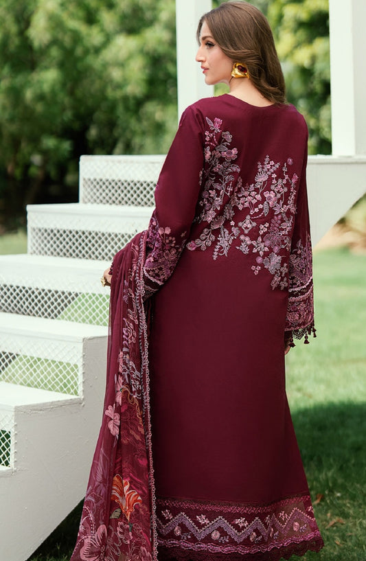 Florent Embroidered Lawn Unstitched 3 Piece Suit - FEF-9 - FL26EDE - Maroon - Festive Collection