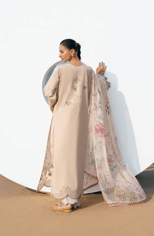 Florent Festive Luxury Embroidered Lawn Unstitched 3 Piece Suit - FLL-8B- FL26FLW - Fawn - Summer Collection