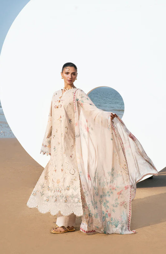 Florent Festive Luxury Embroidered Lawn Unstitched 3 Piece Suit - FLL-8B- FL26FLW - Fawn - Summer Collection