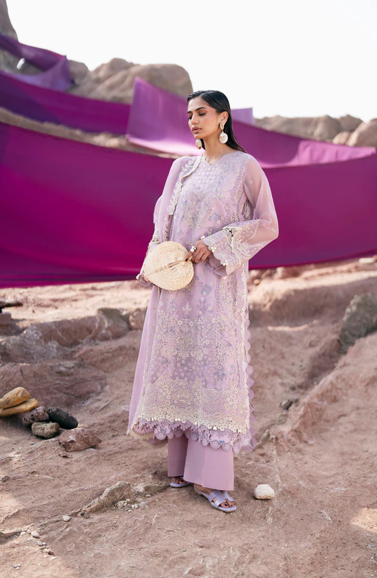 Florent Festive Luxury Embroidered Lawn Unstitched 3 Piece Suit - FLL-8A - FL26FLW - Purple - Summer Collection