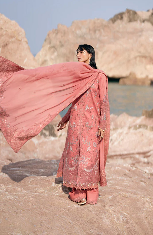 Florent Festive Luxury Embroidered Lawn Unstitched 3 Piece Suit - FLL-7B - FL26FLW - Pink - Summer Collection